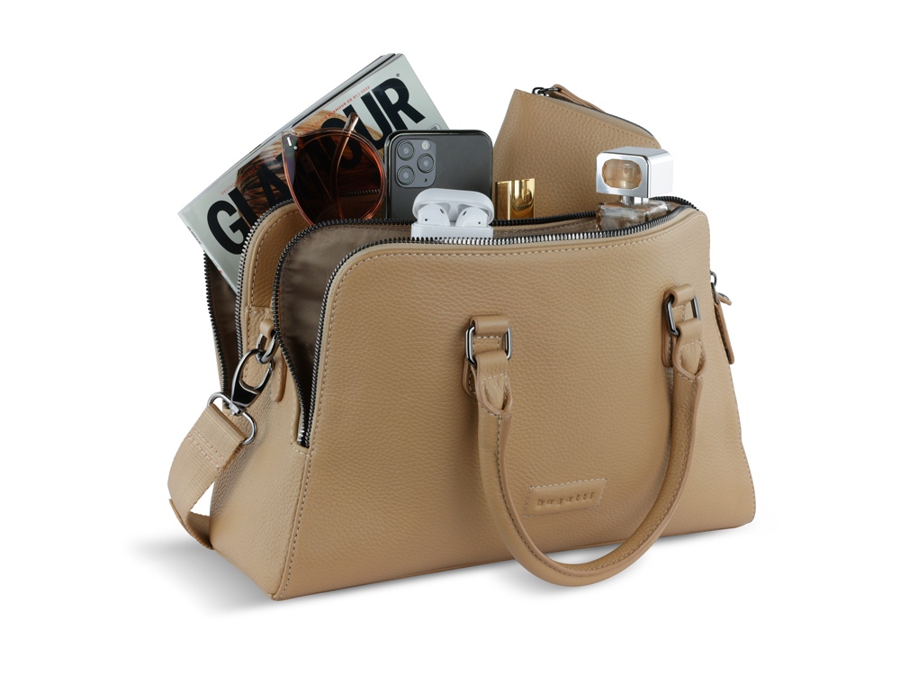 Сумка женская BUGATTI Elsa, песочного цвета, воловья кожа/полиэстер, 32х13х22 см-9