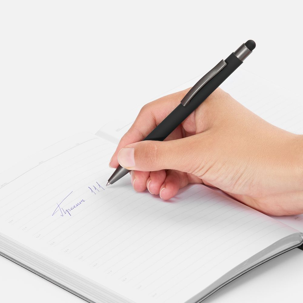 Ручка шариковая Atento Soft Touch Stylus со стилусом, черная-2