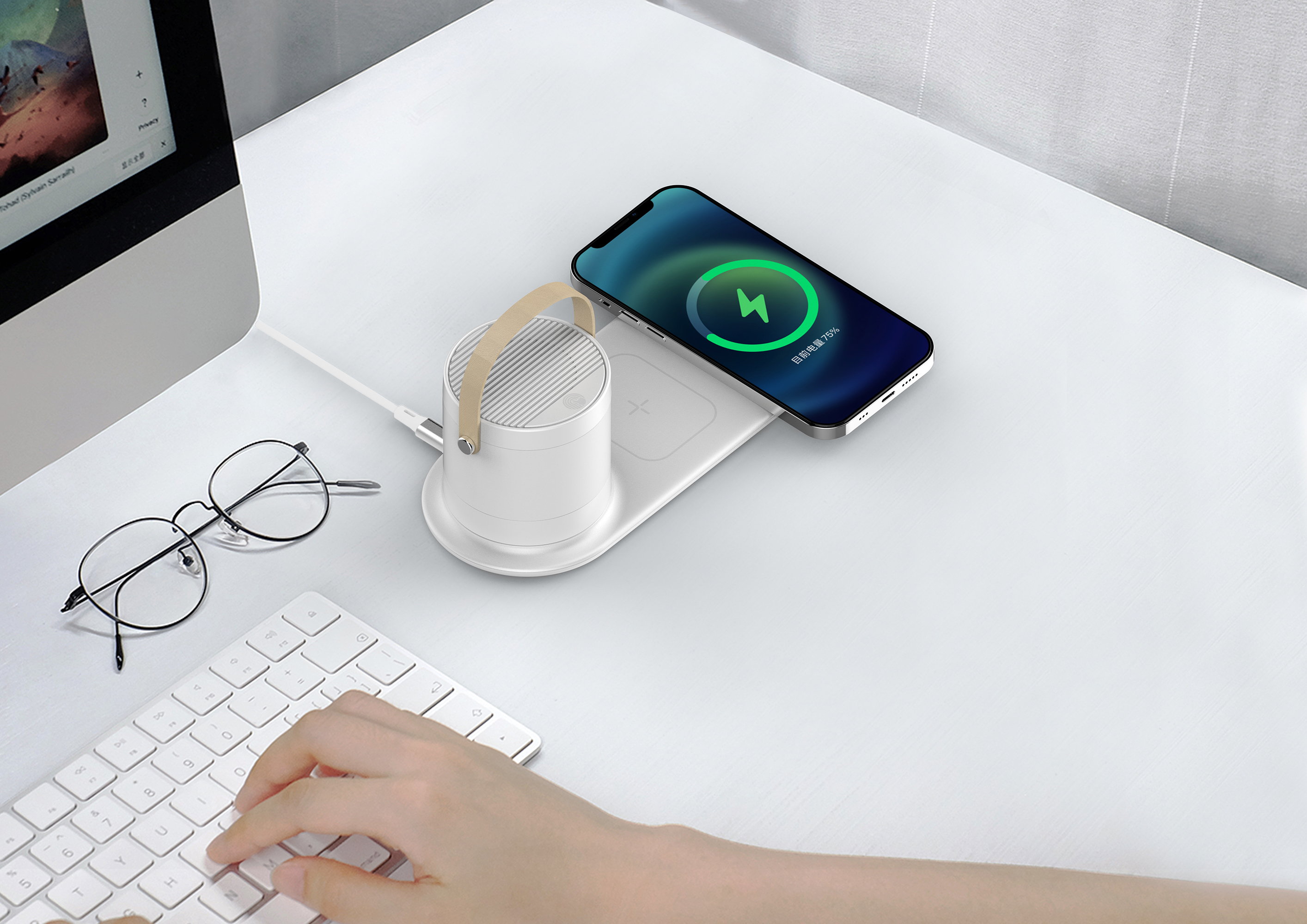 Настольная беспроводная (15W) зарядная станция "Smart Home" с bluetooth колонкой-лампой-5