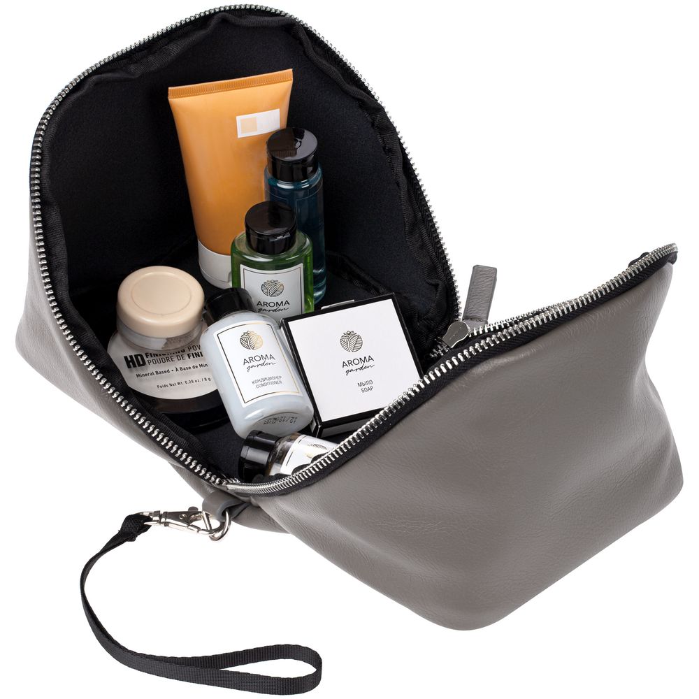 Дорожная косметичка Cubo, серая с логотипом-5