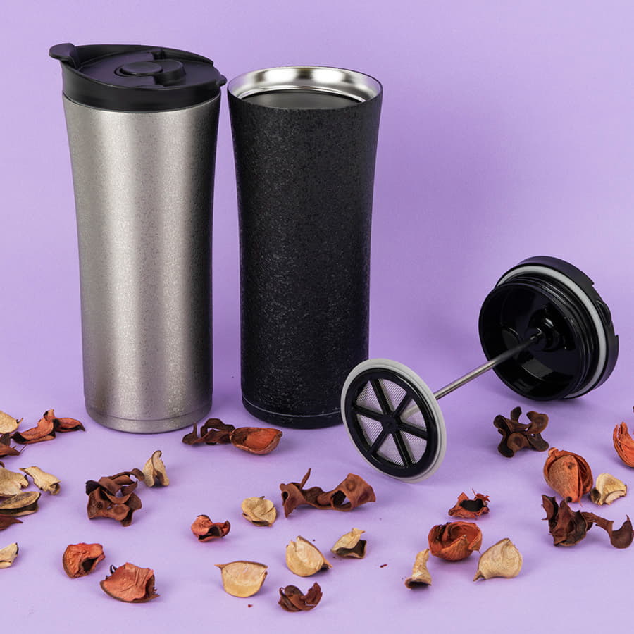 Термокружка вакуумная с ситечком BREW, черный-5