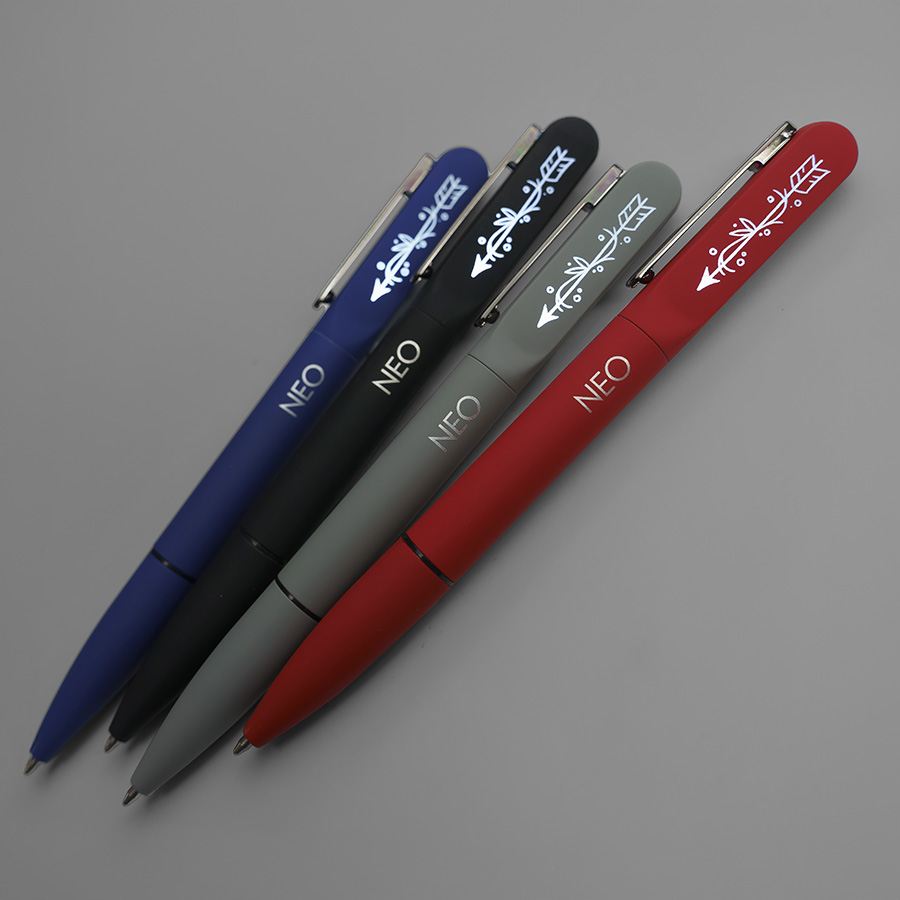 Ручка шариковая NEO с подсветкой после гравировки, soft touch, синий, серый-5
