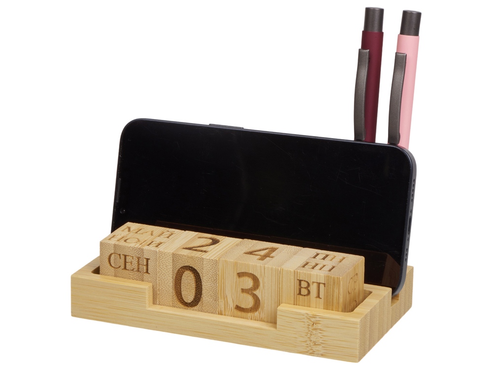 Настольный органайзер с вечным календарем и подставкой для телефона Akira, натуральный-0