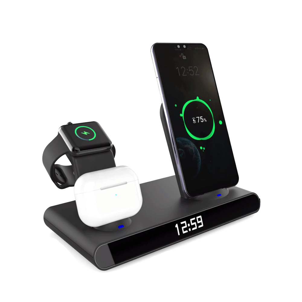 Часы электронные Abbatt мультифункциональные с беспроводной зарядкой, Черный-2