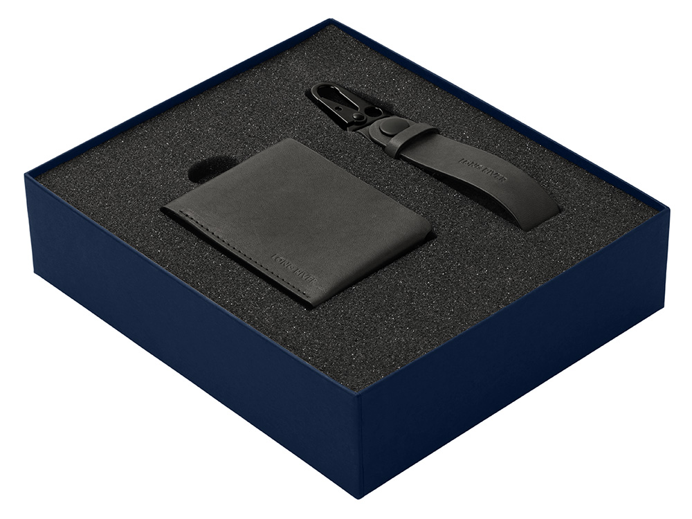 Подарочный набор Long River: кошелек, ремешок для ключей, синяя коробка-1