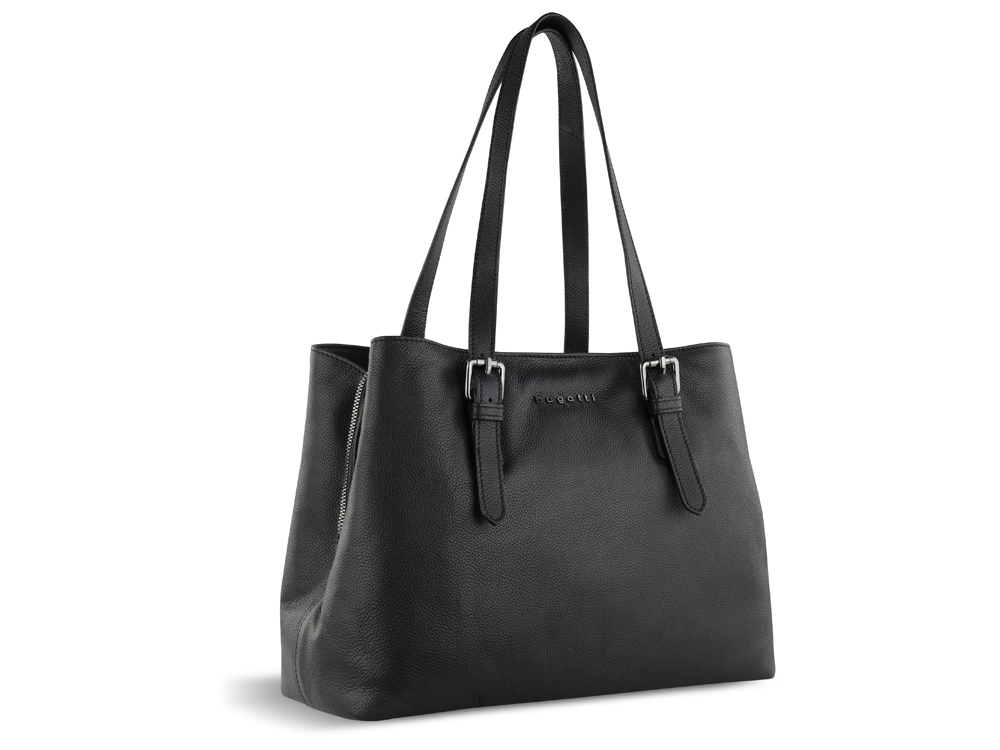 Сумка женская BUGATTI Bella, чёрная, воловья кожа/полиэстер, 33х14х25 см-0