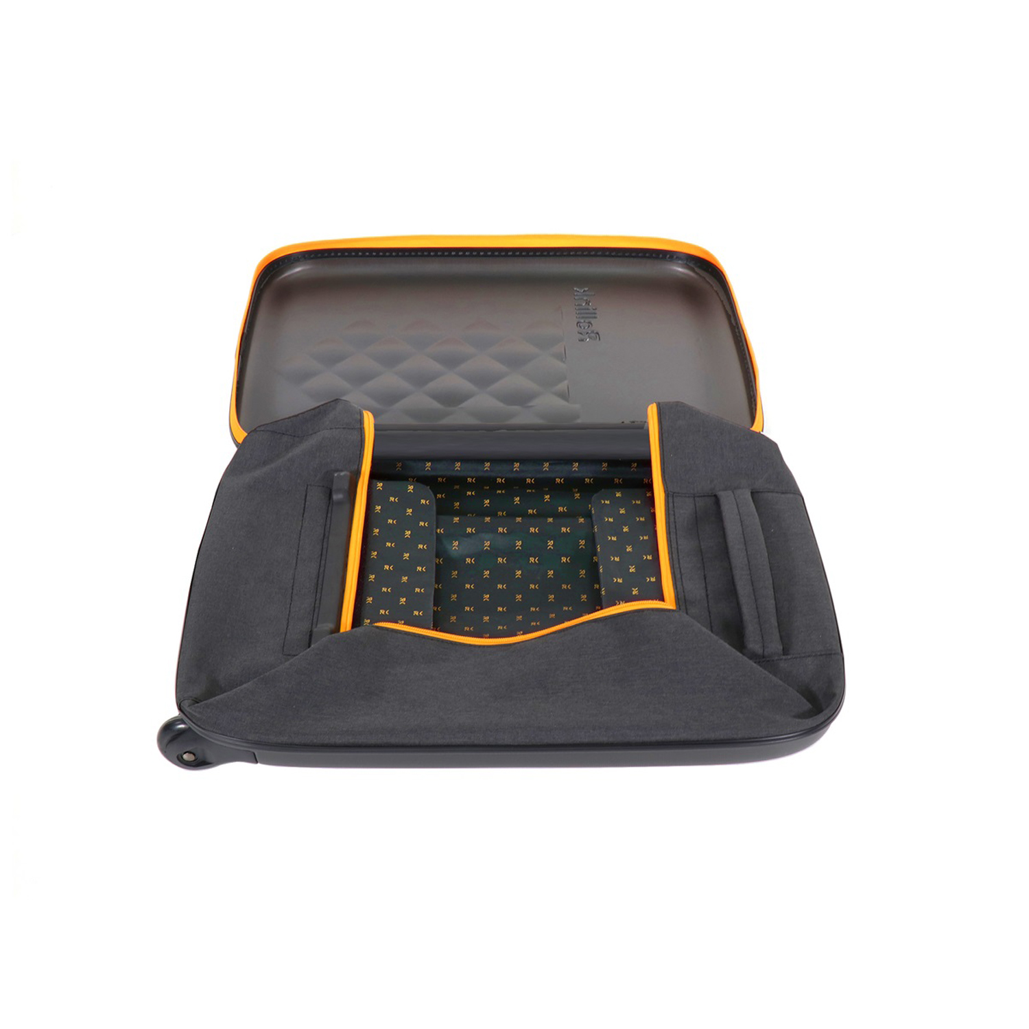 Чемодан складной Rollink Earth 55x40x20 см, 2 колеса, черный/оранжевый-11