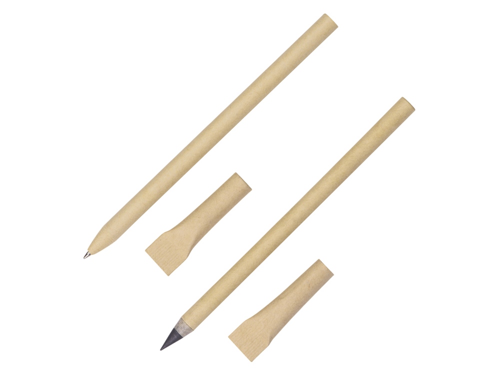 Набор из ручки и вечного карандаша из переработанной бумаги Recycled Duo, натуральный-2