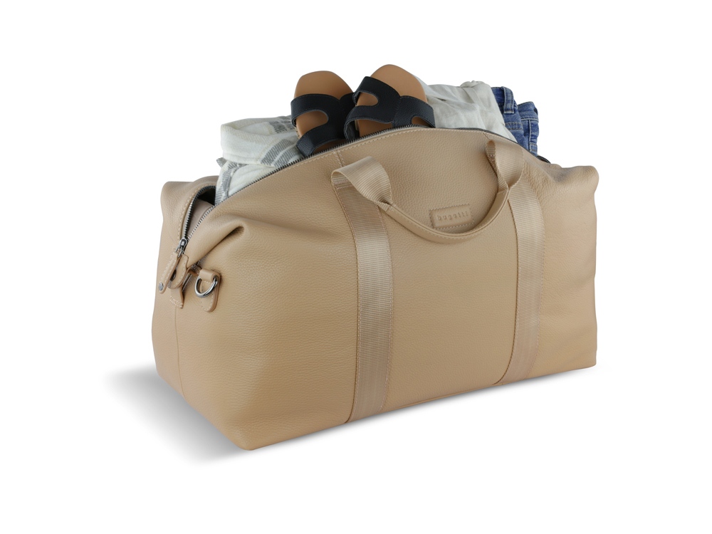 Сумка дорожная BUGATTI Elsa, песочного цвета, воловья кожа/полиэстер, 47х22х24 см-10
