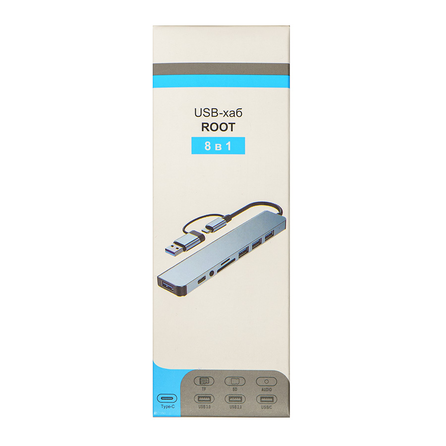 USB-хаб ROOT 8 в 1, серый, алюминий, серый-6