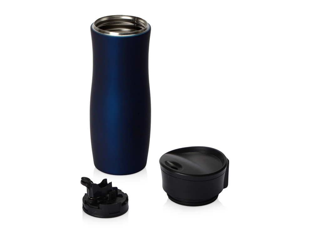 Вакуумная термокружка с кнопкой Streamline, Waterline, soft-touch, темно-синий-3