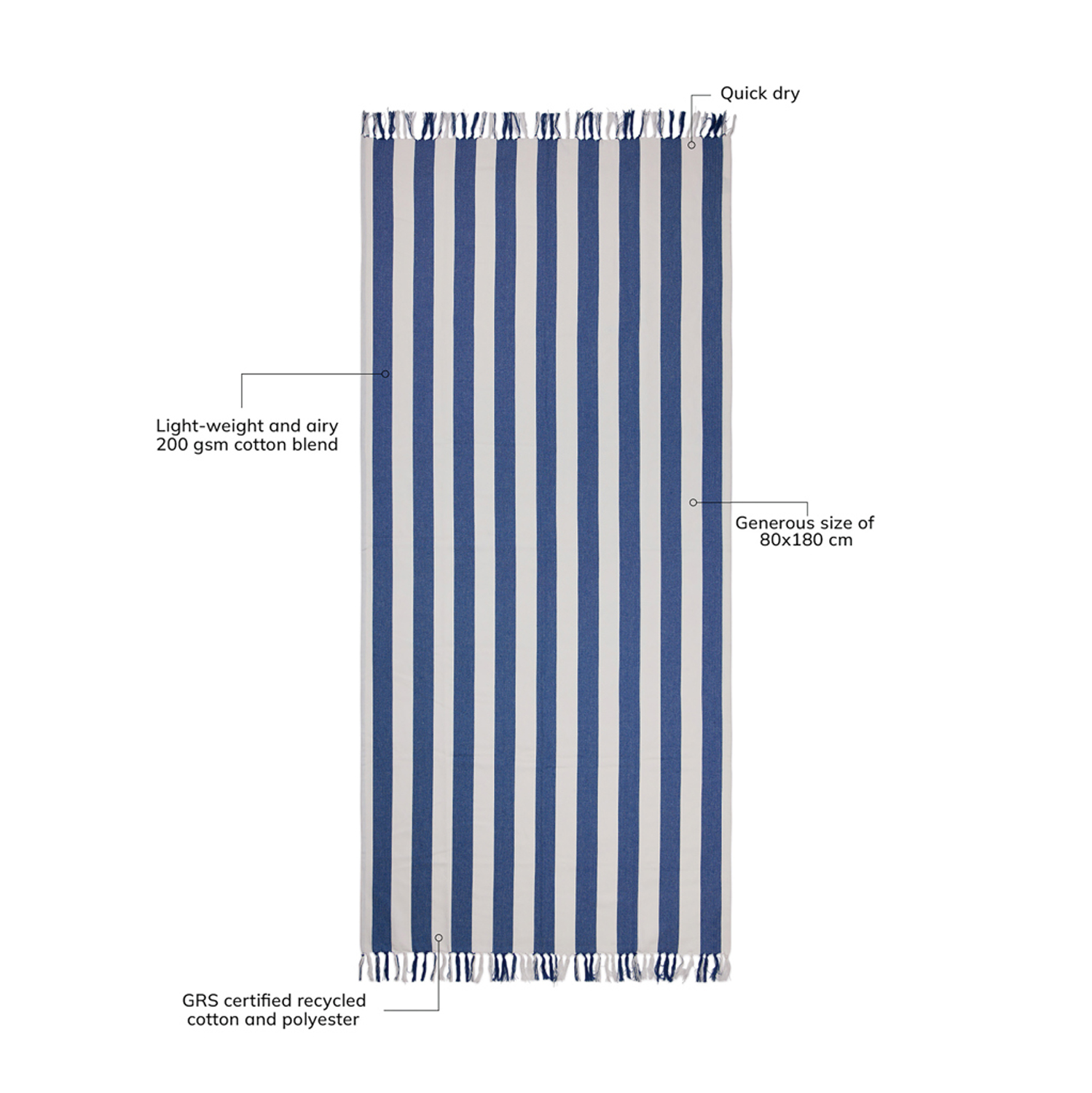 Полотенце для хаммама VINGA Ornos из переработанного хлопка GRS, 80х180 см-2