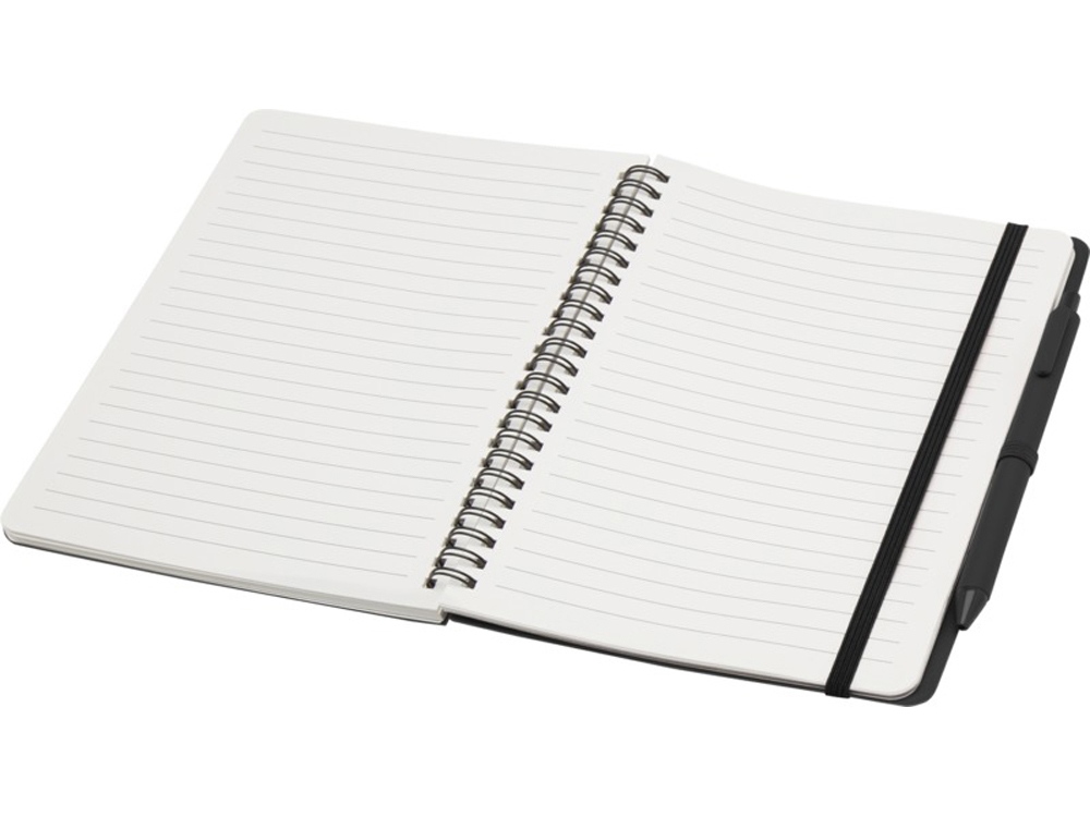 Блокнот Thalaasa формата А5 в твердой обложке из океанического пластика с шариковой ручкой - сплошной черный-3