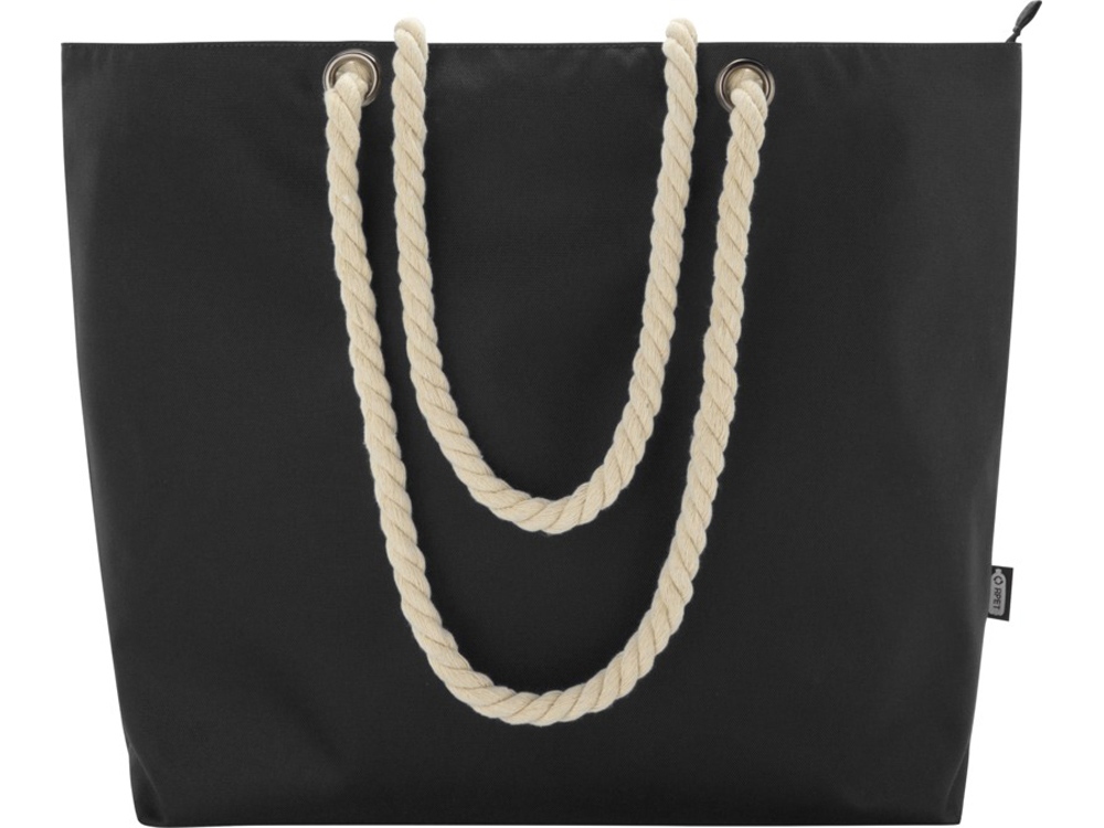 Panama пляжная эко-сумка-холодильник из переработанного материала, с ручками-шнурками 23L, сплошной черный-1