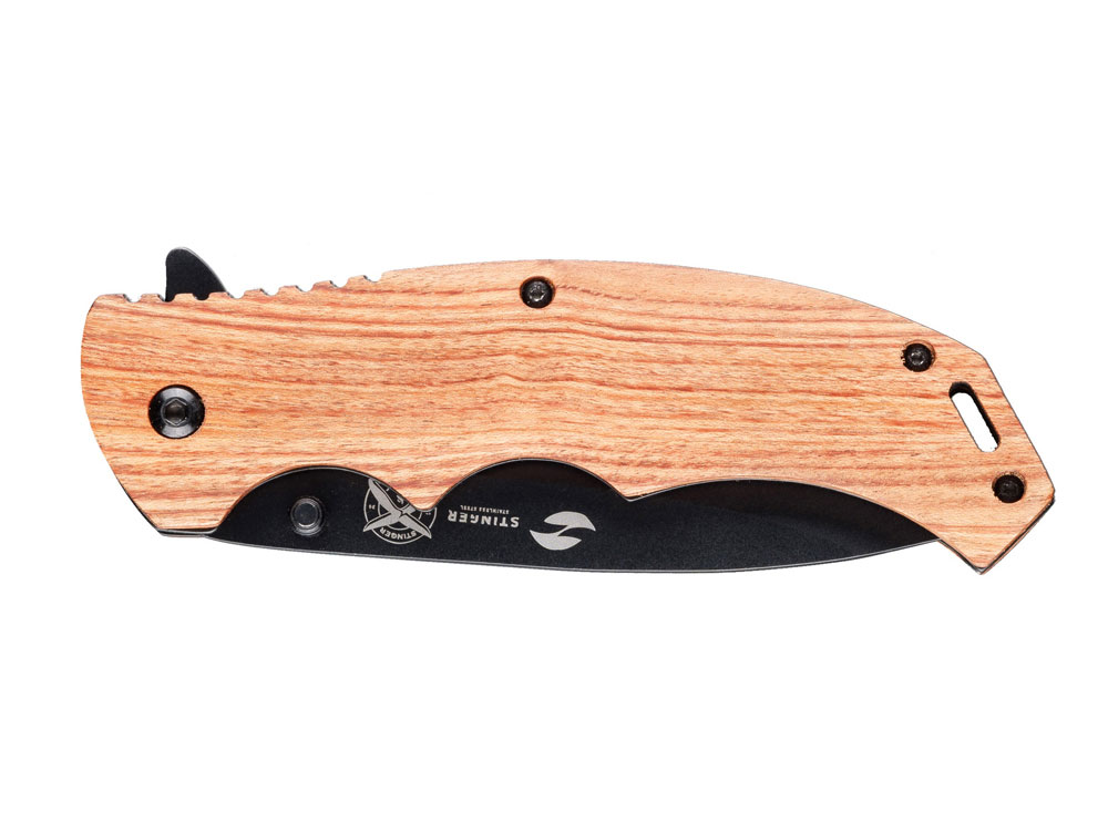 Нож складной Stinger, 120 мм, (чёрный), материал рукояти: дерево/сталь (коричневый)-1