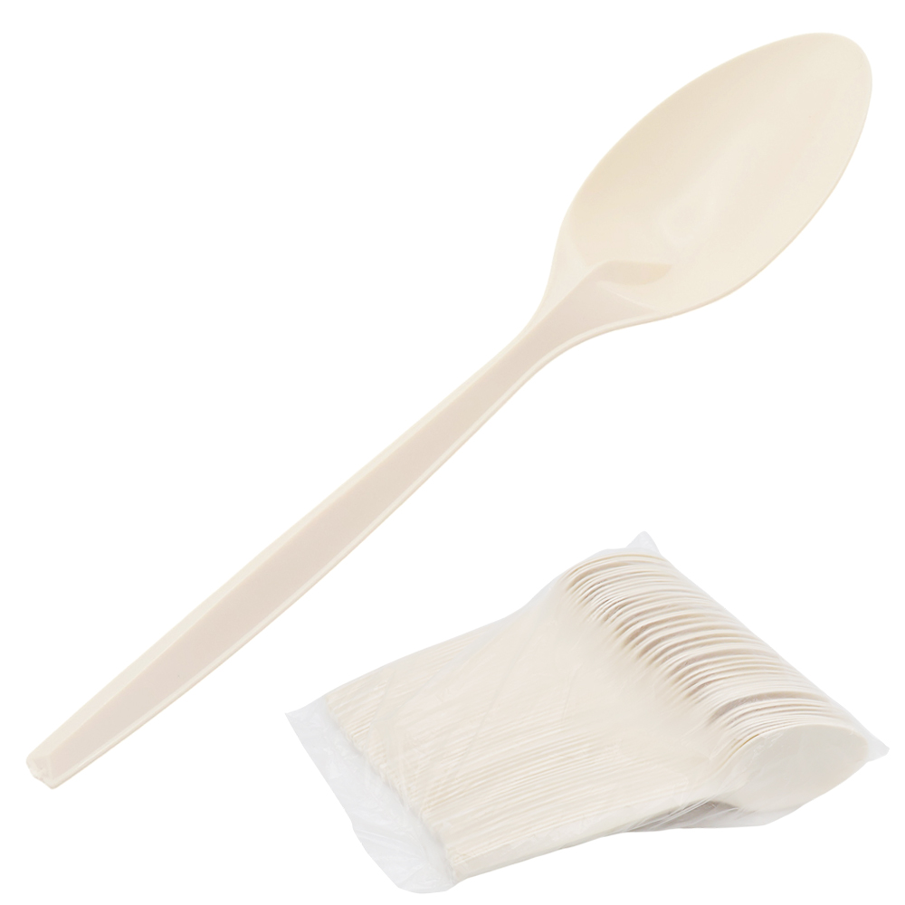 Набор 50 шт ложка из кукурузного крахмала, Белый-0