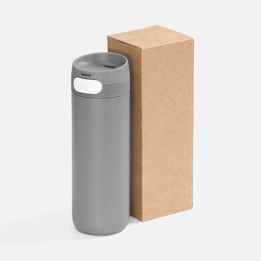 Термостакан X1 с цветной кнопкой, серый с белым-2