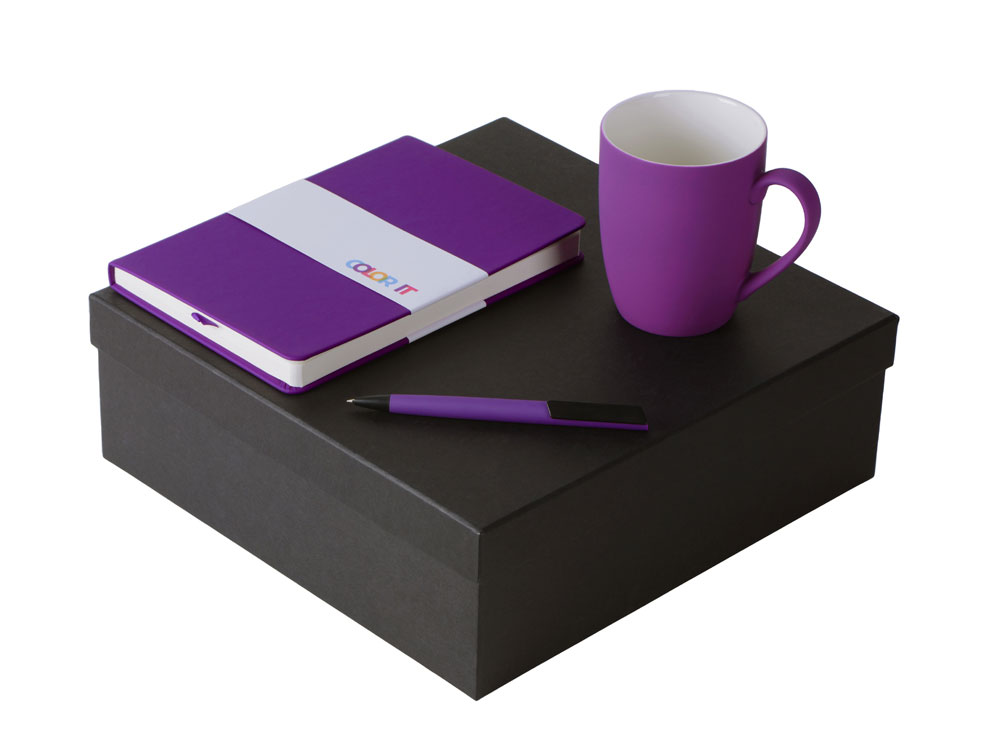 Подарочный набор с блокнотом С2, пластиковой ручкой и кружкой, фиолетовый-0
