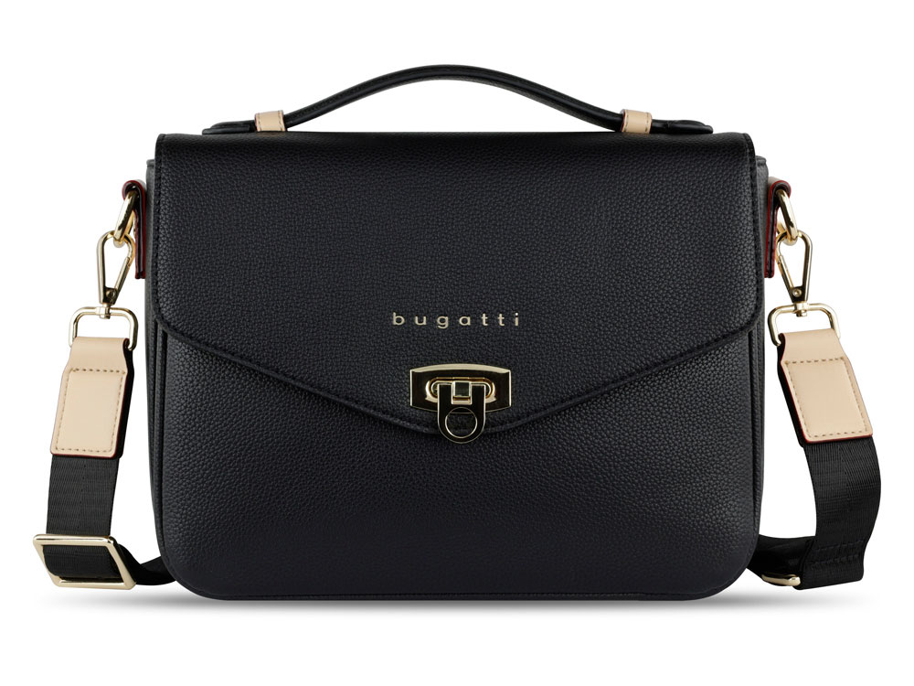 Сумка женская BUGATTI Ella, чёрная, полиуретан, 29х10х22 см-1
