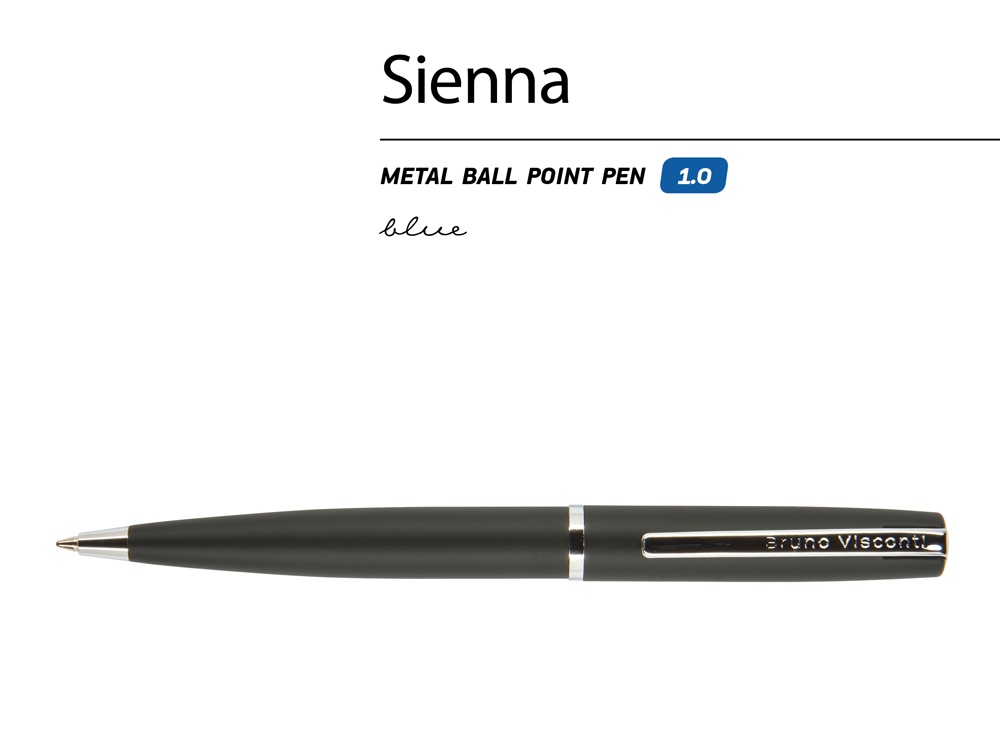 Ручка Sienna шариковая  автоматическая, черный металлический корпус, 1.0 мм, синяя-1
