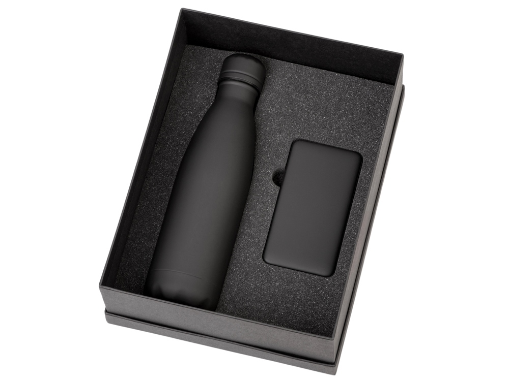 Подарочный набор с термобутылкой и повербанком С2, черный-1