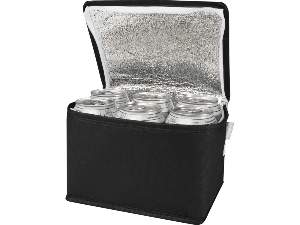 Spectrum нетканая сумка-холодильник, 4 л, на 6 банок, из переработанных материалов, сплошной черный-0