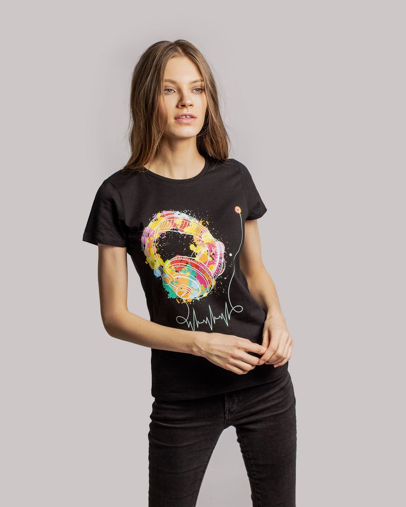 Футболка женская Feel The Beat, черная-2