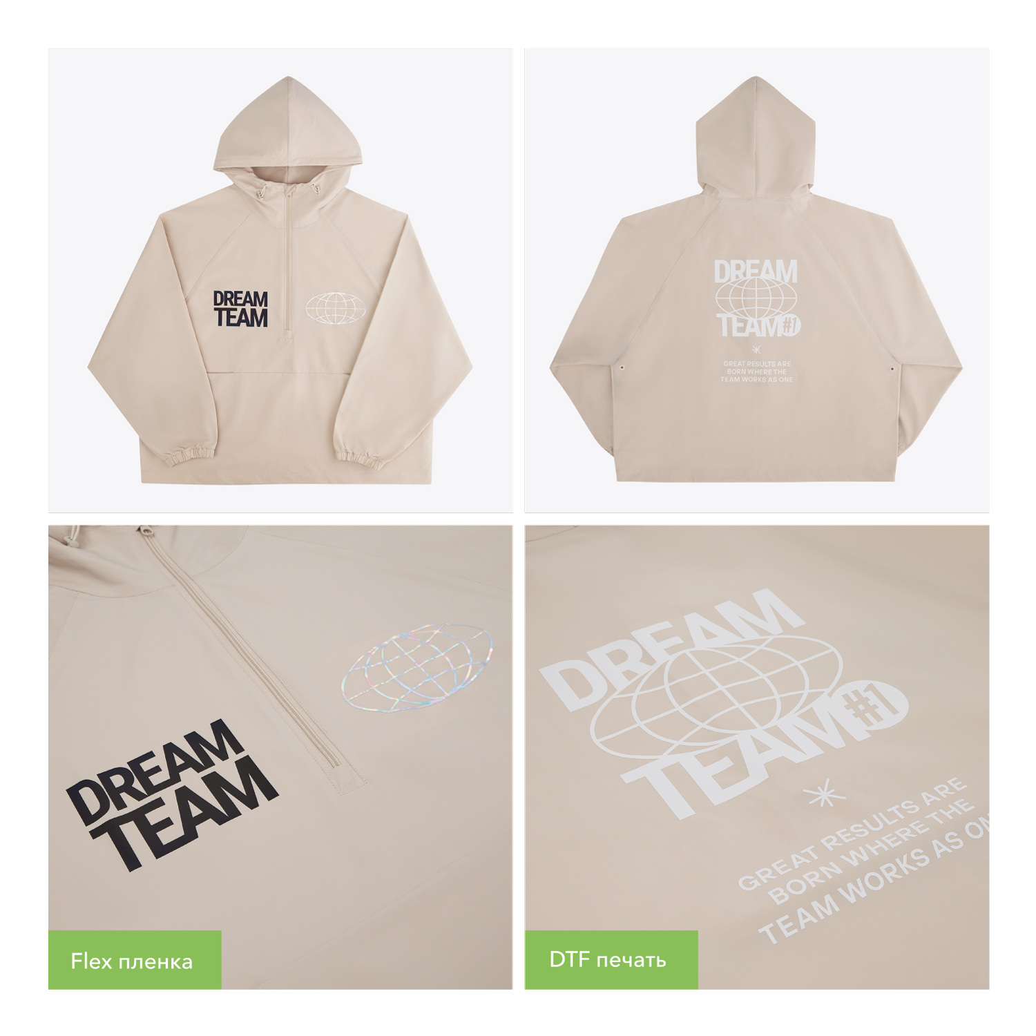 Ветровка (анорак) оверсайз унисекс RISSMAN, бежевая-14