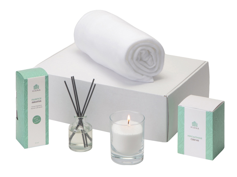 Подарочный набор White light 2.0 с пледом, диффузором, насыпной свечой-1