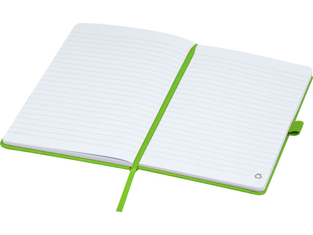Блокнот Honua форматом A5 из переработанной бумаги с обложкой из переработанного ПЭТ, зеленый лайм-3
