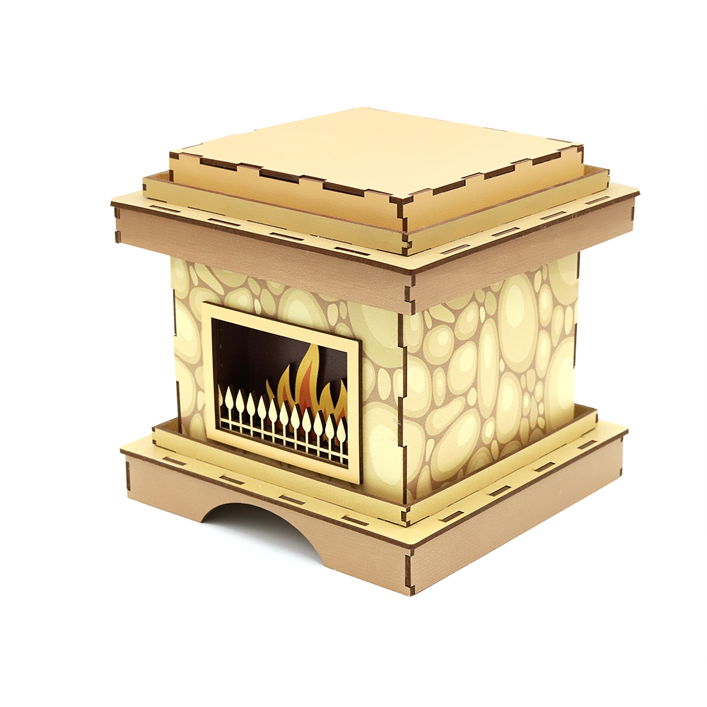 Камин малый - упаковка новогодняя из дерева, Бежевый-1