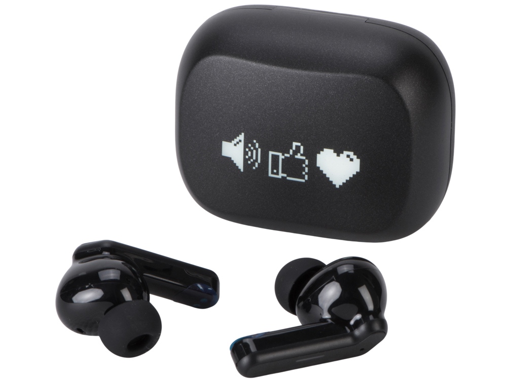 Беспроводные наушники с шумоподавлением c подсветкой лого Lites, черные (гравировка)-0