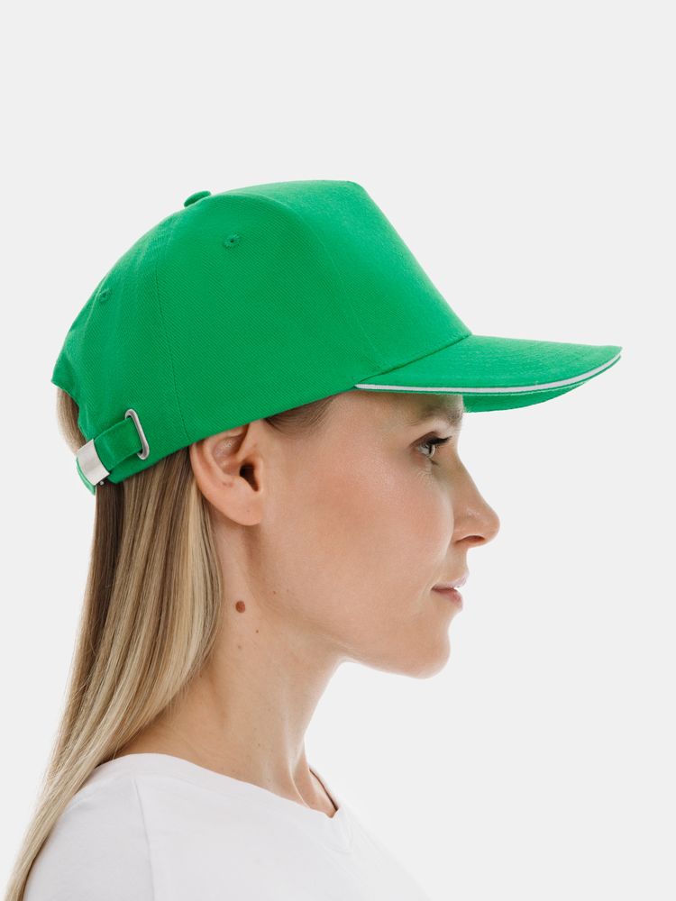 Бейсболка Long Beach, ярко-зеленая с белым-5