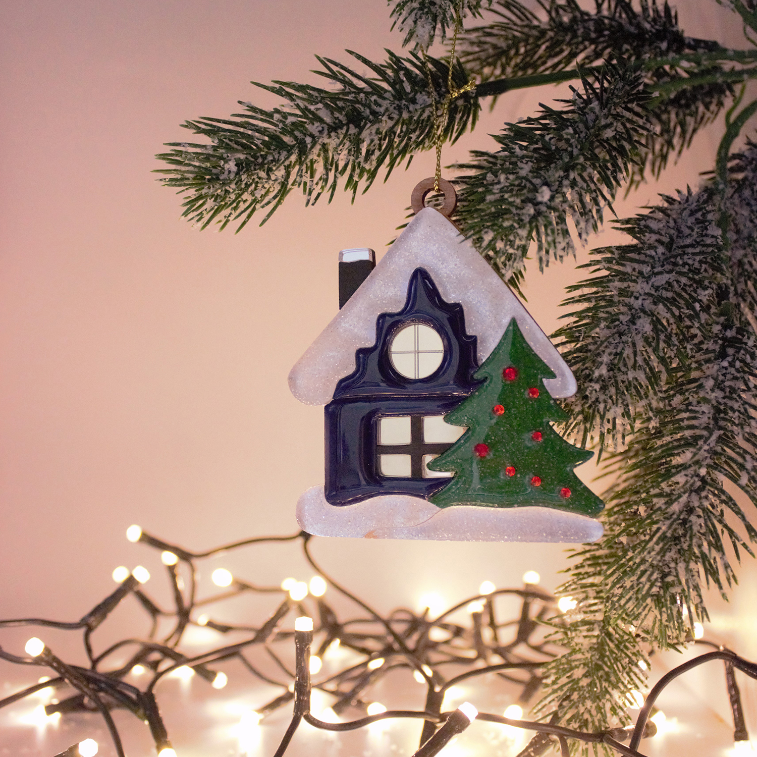 Ёлочная игрушка Домик (синий)-3