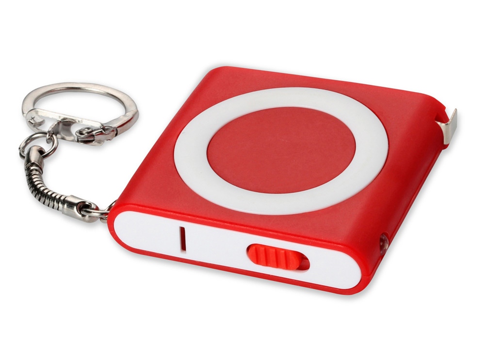 Брелок-рулетка с фонариком, 1 м., красный/белый-0