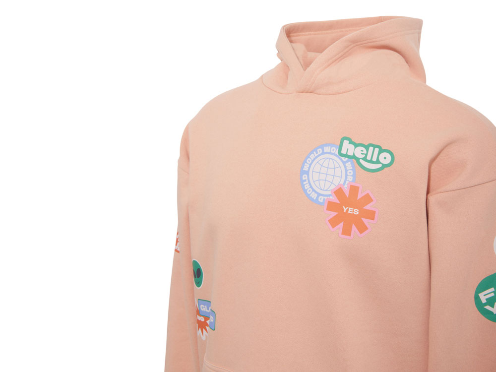 Толстовка с капюшоном оверсайз Berlin унисекс, лососевый, ДТФ, бренд тайп и лейбл-6