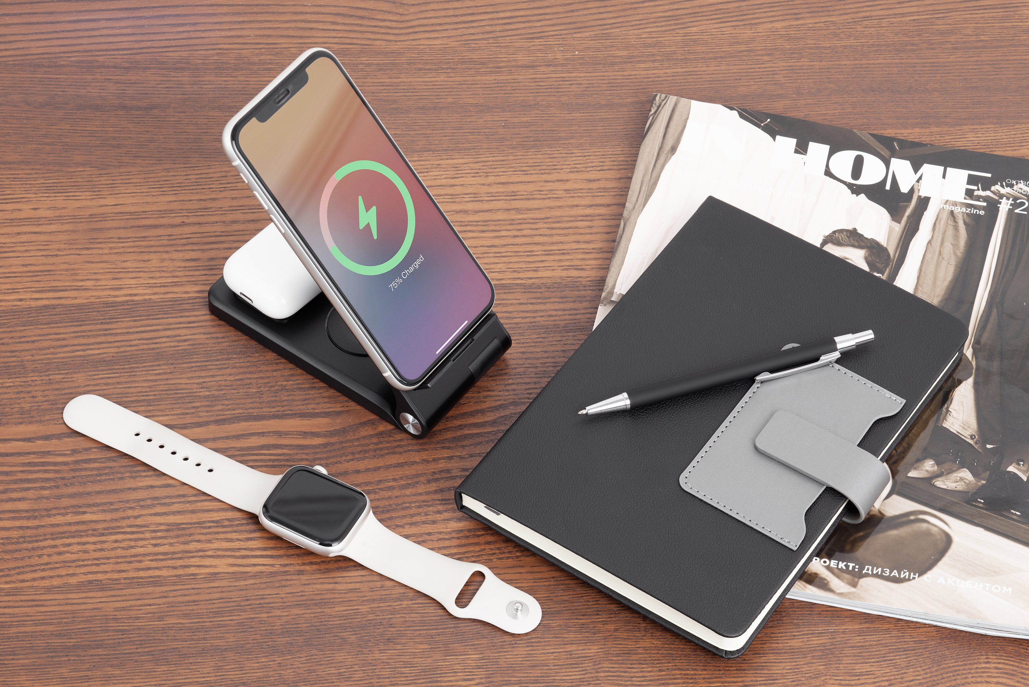 Складная беспроводная (15W) зарядная станция "Clap" с подсветкой логотипа и подставкой для смартфона-5