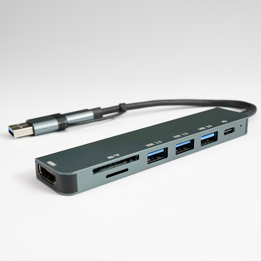 USB-хаб STEM 7 в 1, серый, алюминий, серый-2