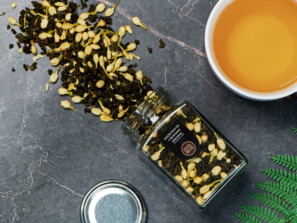 Чай зеленый, серия Bouquet, моли хуа с бутонами жасмина, стеклянная банка-5