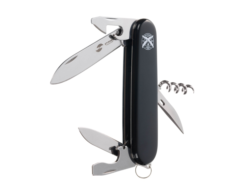 Нож перочинный Stinger, 90 мм, 11 функций, материал рукояти: АБС-пластик (черный)-2