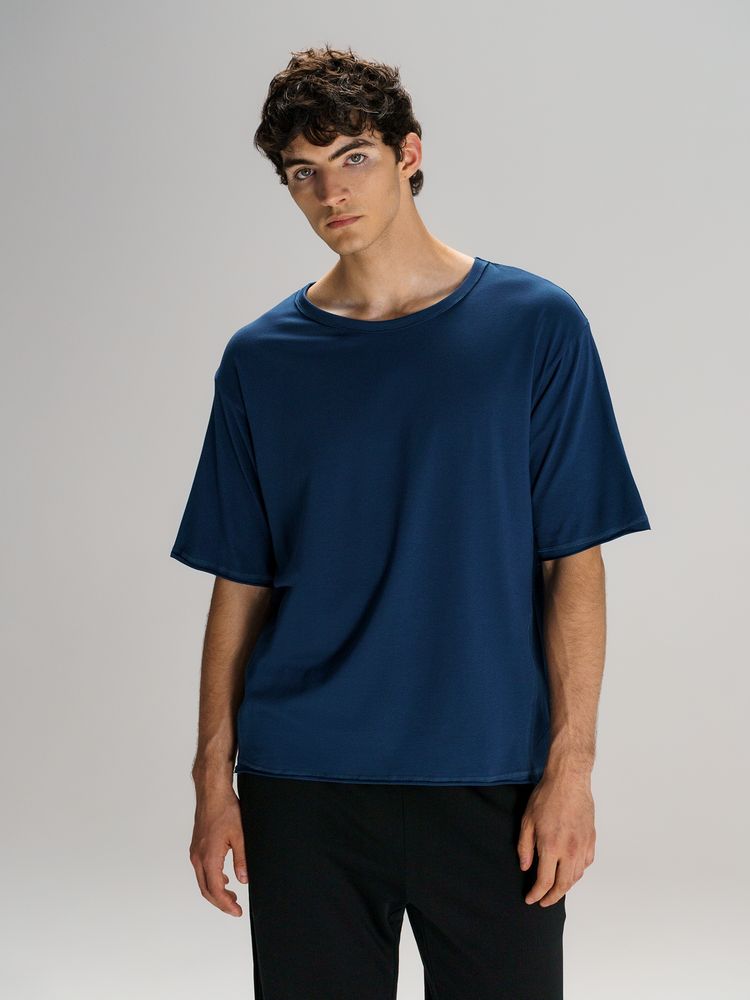 Футболка оверсайз унисекс Vozduh, темно-синяя-0