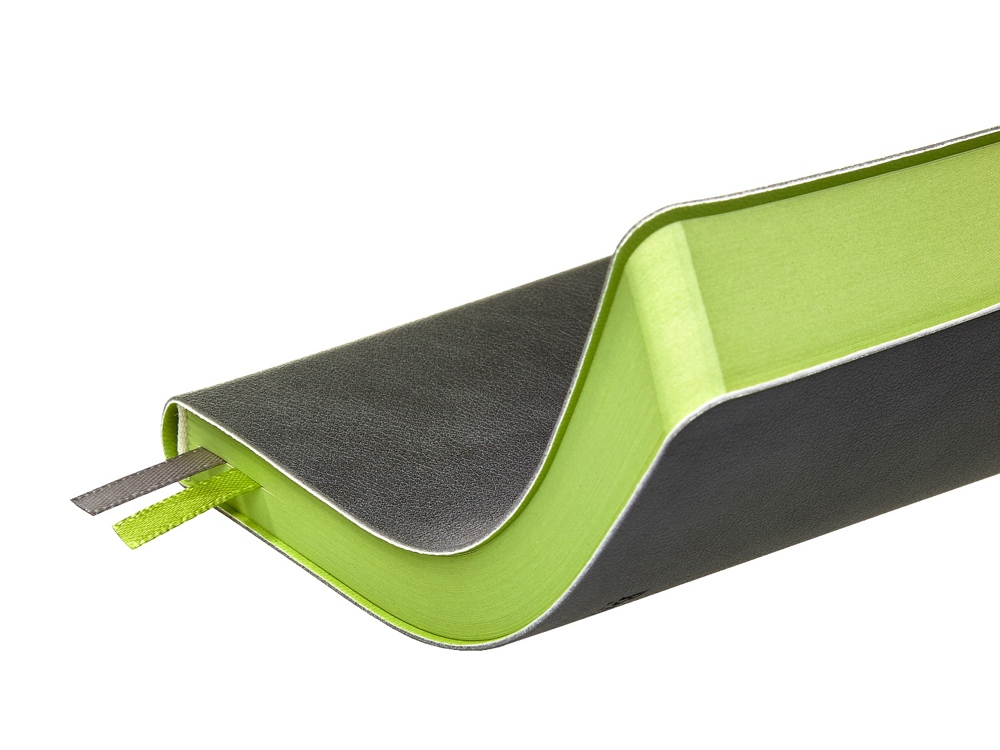 Ежедневник А5 датированный Boston 2026, серый с салатовым обрезом-5