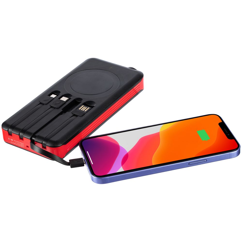 Аккумулятор с беспроводной зарядкой Holiday Maker Wireless, 10000 мАч, красный-3