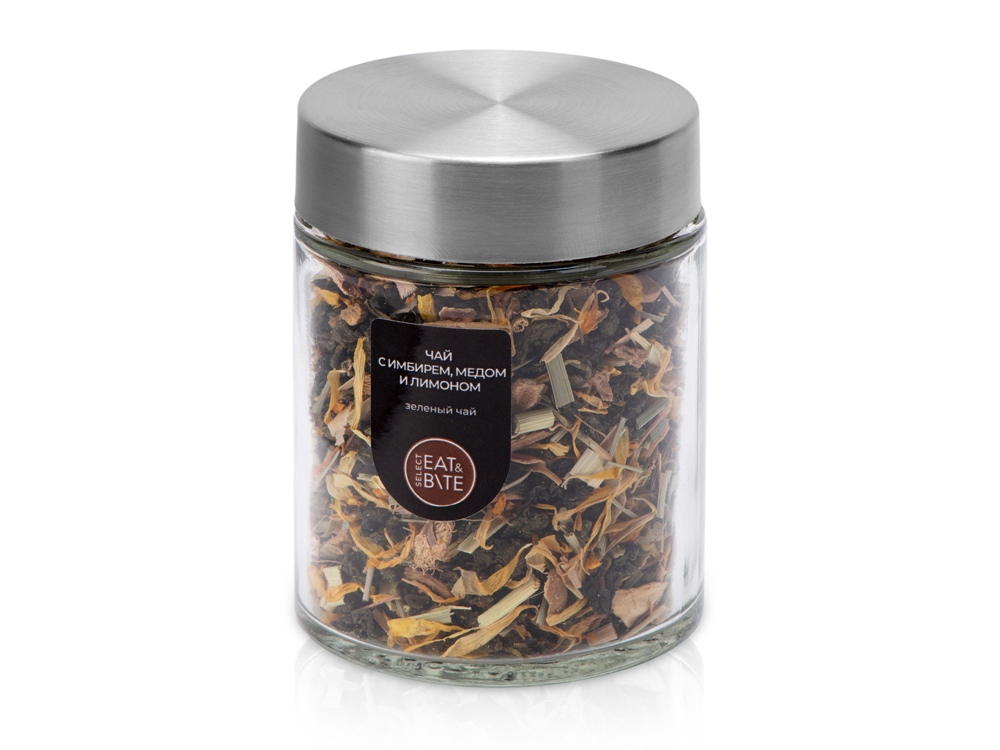 Чай зеленый, серия Essence, с медом, имбирем и лимоном, стеклянная банка-0