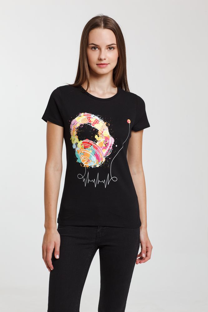 Футболка женская Feel The Beat, черная-1