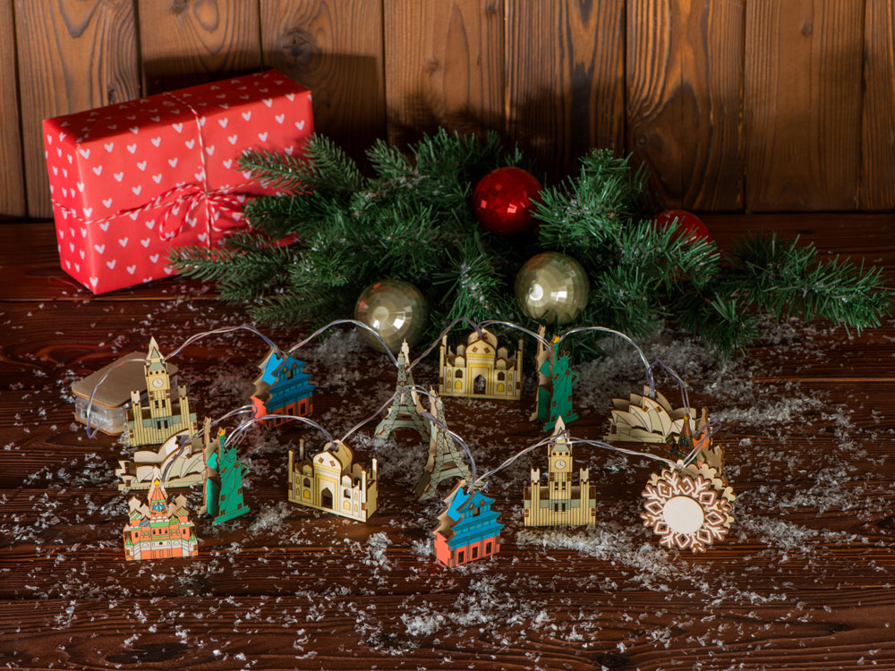 Ёлочная гирлянда с лампами в подарочной коробке Достопримечательности мира-4