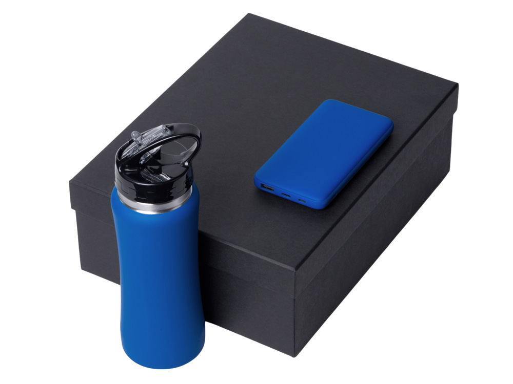 Подарочный набор с бутылкой для воды и повербанком С2, 10000 mAh, синий-1