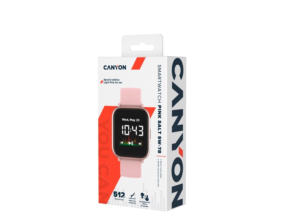 Смарт-часы со встроенным плеером Canyon SaltSW-78, розовый-3