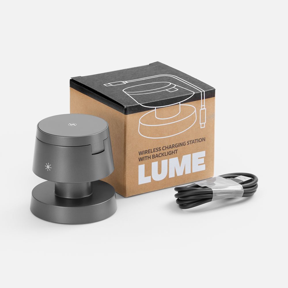 Станция беспроводной зарядки с подсветкой Lume, серая-4