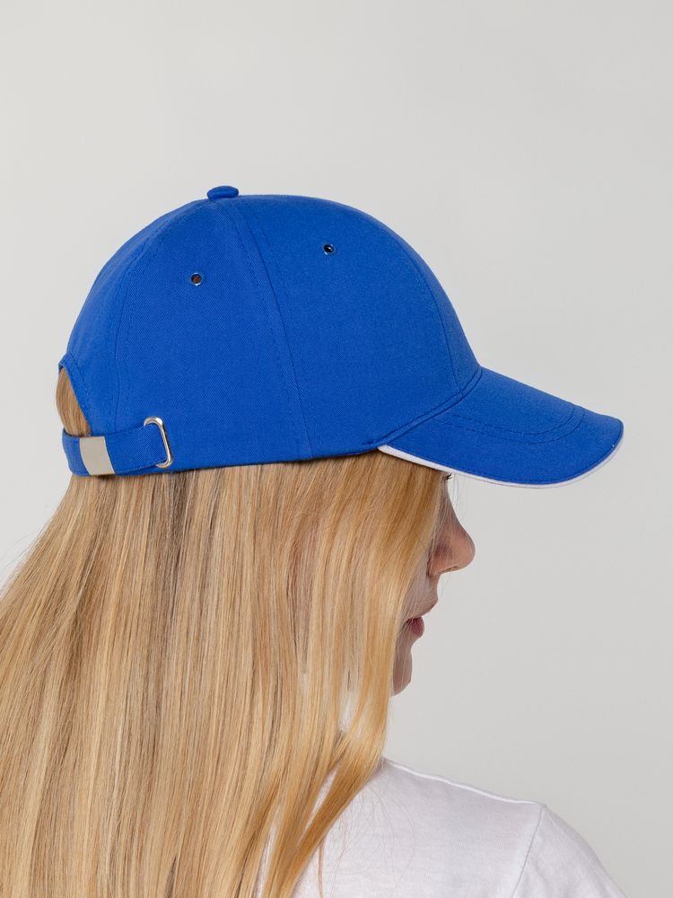 Бейсболка Canopy, ярко-синяя с белым кантом-3